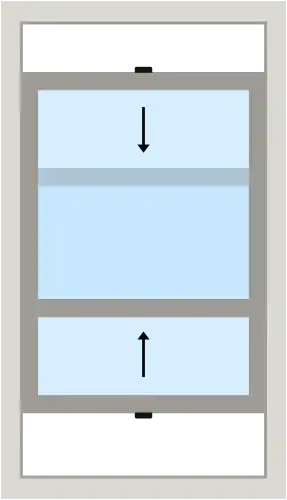 Double-hung window graphic with opening directions illustrated.