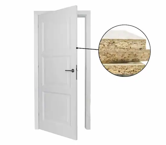 White door with a line pointing to a picture of mdf wood samples